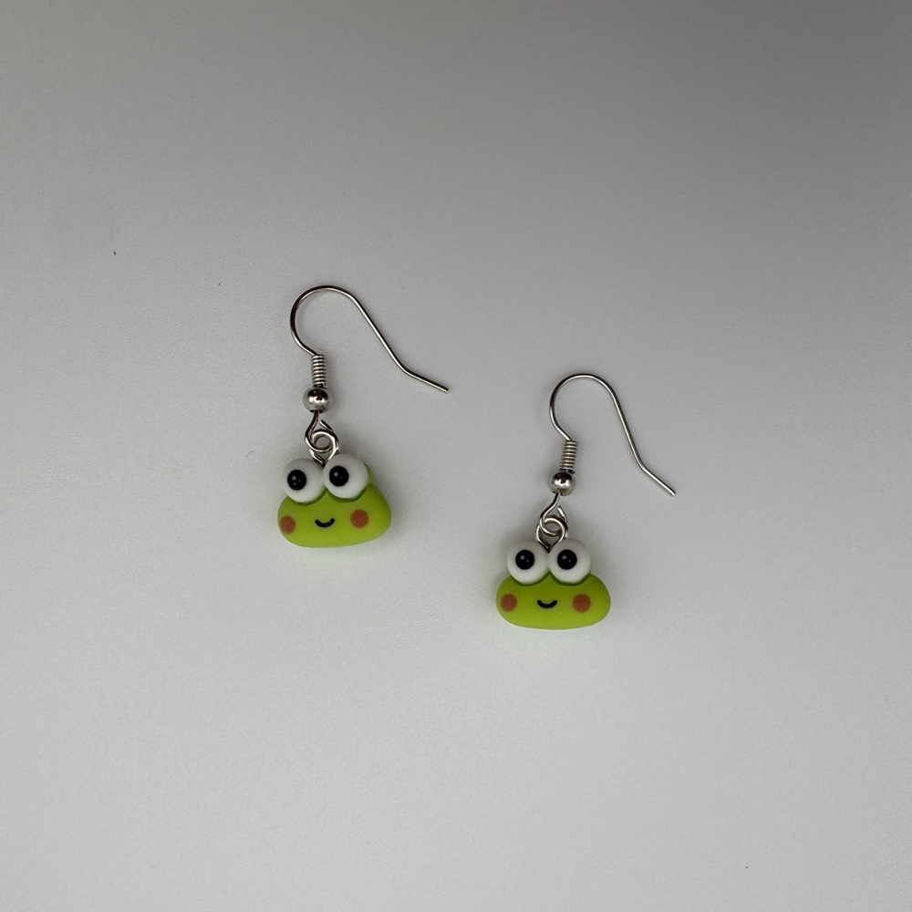 Keroppi frog dangle earrings w/ silver tone hooks